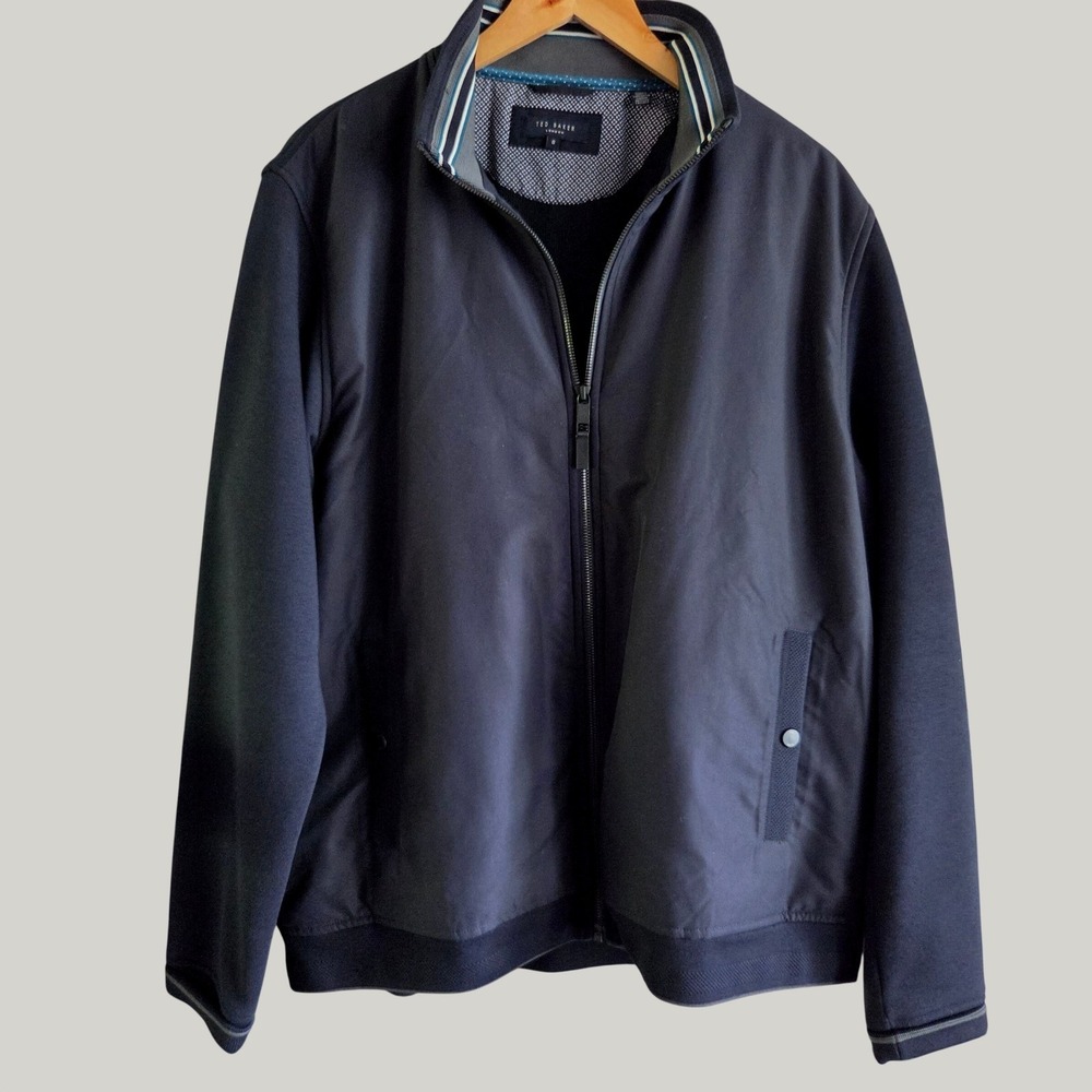 Ted Baker London Mens Navy Blue Hybrid Full Zip Bomber Jacket Size 6 XL